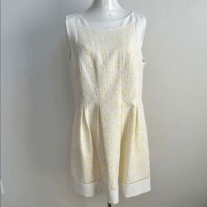 Women Plus Size Sleeveless Eyelet Flowers Pleated Butter Yellow‎ Midi Dress